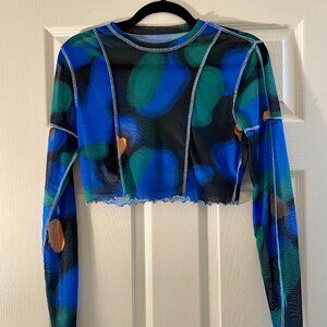 VGUC Vibrant Mesh Long Sleeve Crop Top